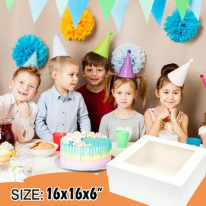 กล่องเค้กขนาด 16x16x6 นิ้ว สีขาว กล่องใส่<span class=keywords><strong>ขนม</strong></span>อบสำหรับเค้ก คัพเค้ก คุกกี้ พาย ของว่าง ของชำร่วยสำหรับงานปาร์ตี้ - Product Image 4