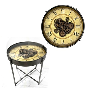 Table Basse Ronde <span class=keywords><strong>en</strong></span> Métal Style Rétro Américain, Design Industriel, <span class=keywords><strong>avec</strong></span> <span class=keywords><strong>Horloge</strong></span> à Engrenages Mobiles et Affichage à Aiguilles, Alimentée par Piles, Pièces Détachables - Product Image 4