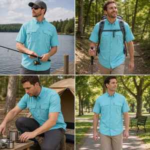 Logotipo personalizado en blanco para hombres Upf 50 botón abajo arriba camisas de pesca azul real <span class=keywords><strong>trabajo</strong></span> protección Uv camisa de pesca de poliéster de manga corta - Product Image 6