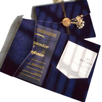Conjunto de Invitaciones de Boda de Lujo Personalizadas con Impresión OEM, Inserto de Tarjeta con Bolsillo, Estampado en Relieve y Terciopelo