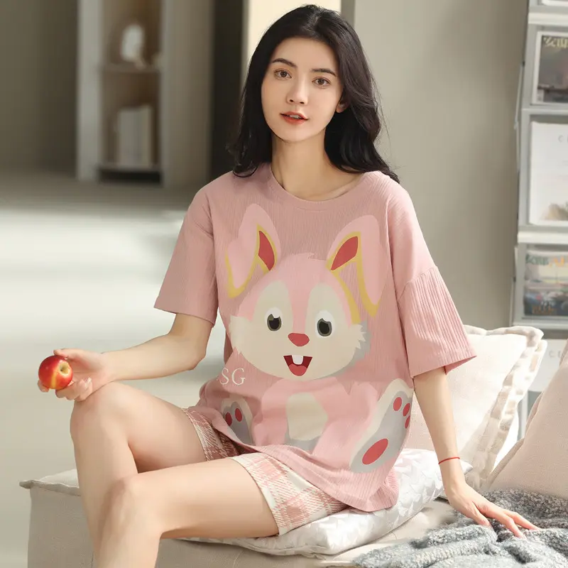 2023 cartoon printed pure cotton girls popular pajamas latest summer women sleepwear OC504