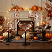 Set Gelas Anggur Labu 3D Halloween Grosir, Tiup Mesin, Tangkai Hitam, Gelas Champagne, Gelas Martini (OEM/ODM)