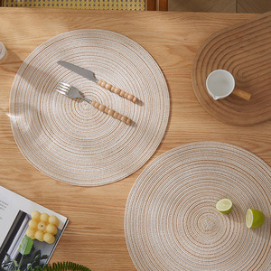 Woven Polyester Cotton Placemat <b>Round</b> Heat Insulating <b>Table</b> Mat For Dining Use - Product Image 4