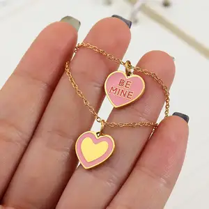 Nueva moda corazón collar Acero inoxidable 18K chapado en oro rosa esmalte corazón collar impermeable lindo collar