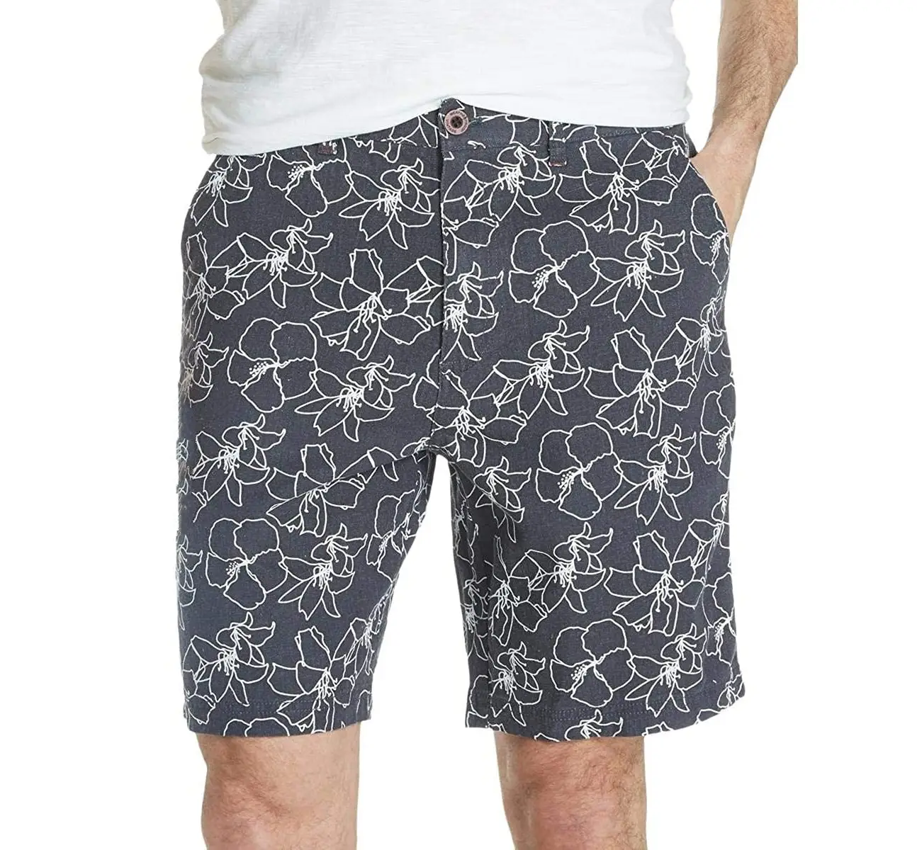 Weatherproof Mens Gray Floral Printed Flat Front Khakis Shorts Blue