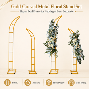 Lot de 2 supports floraux dorés en métal courbé, présentoirs à fleurs pour mariage et événements, <span class=keywords><strong>avec</strong></span> design en échelle - Product Image 1