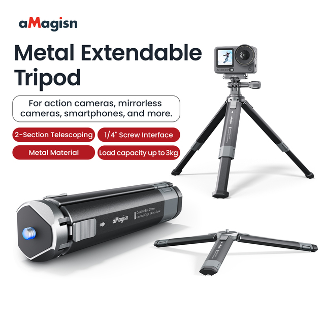 AMagisn Extendable Metal Tripod for DJI Osmo Action Adjustable Stand Handheld Selfie Stick for Universal Sports Camera Accessory