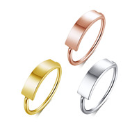 Chevalière carrée en acier inoxydable Bague de fiançailles de mariage simple classique de forme ovale gravée