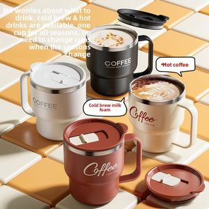 Mug à café isotherme double paroi en acier inoxydable 304, anti-brûlure, antidérapant, portable, double usage, cadeau créatif, pour extérieur et lait - Product Image 1