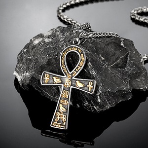 yunnique Ancient Egyptian Ankh Stainless Steel Pendant Two Tone Gold Steel <b>Cross</b> Necklace Men's Jewelry 60cm <b>Chain</b> Gift - Product Image 1