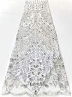 Tissu brodé de fleurs en relief 3D avec perles AO.YI. pour robes de mariée et robes de soirée - Robes de mariée et tenues de soirée