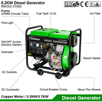Générateur diesel portable industriel 5,2 kW, moteur 4 temps refroidi par air, type ouvert, petit groupe électrogène diesel