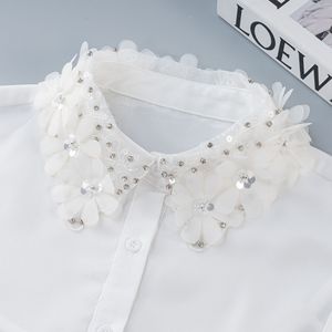 Chemise à col Dickie pour femme, col pastoral, faux col perlé, faux col en strass pour femme, avec pierres naturelles - Product Image 1