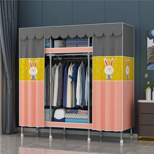 Kids Adult Double Collapsible Portable Hanging Grey Fabric <strong>Canvas</strong> Dustproof Cover Clothes Cabinet <strong>Wardrobe</strong> - Product Image 3