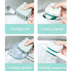 Spazzola per Pulizia Cucina Creativa <span class=keywords><strong>a</strong></span> Doppio Lato <span class=keywords><strong>a</strong></span> Forma di U con Spugna Sostituibile e Setole Dure per Utensili, Coltelli e Cucchiai - Product Image 3