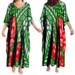 Style rétro Tapa <span class=keywords><strong>Mélanésie</strong></span> Design Taille Unique Robes Longues Lâches Col V Profond Demi Manches Robes Décontractées Vêtements Polynésiens Personnalisés - Product Image 1
