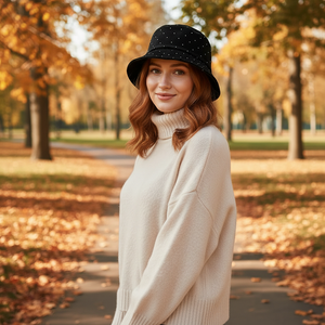 หมวกบักเก็ตกำมะหยี่แฟชั่น ประดับเพชรเต็มใบ หมวกชาวประมงระยิบระยับ หมวกกำมะหยี่กลิตเตอร์สุดหรู - Product Image 2