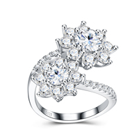 Bague en argent sterling S925 avec double tournesol en moissanite pour femme, bague de fiançailles de luxe entièrement pavée de diamants