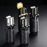 Briquet torche coupe-vent à triple flamme bleue rechargeable au butane avec porte-cigare, perforateur et aiguille