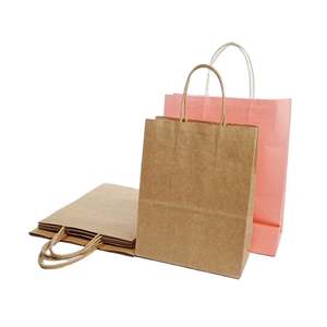 Bolsas de Papel Kraft Reciclado Marrón y Blanco de 120g con Asa Larga para Envasado de Alimentos, Personalizables con Logotipo OEM/ODM - Product Image 1
