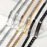 Pulsera con Barra de Nombre Personalizada, Pulseras con Nombre de Pareja Grabadas, Joyería a Juego de Acero Inoxidable Resistente al Agua, Regalo Personalizado