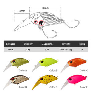 <span class=keywords><strong>Leurre</strong></span> de pêche en eau douce 30mm 2.8g, 6 couleurs, <span class=keywords><strong>leurre</strong></span> dur artificiel ABS, crankbait à coulée lente pour achigan et brochet - Product Image 2