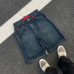 Shorts en jean délavé à ourlet brut, pantalons de survêtement brodés personnalisés, jorts, fabricants, shorts en jean déchirés, streetwear pour hommes - Product Image 2