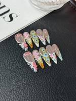 Ongles artificiels 3D faits main réutilisables à presser avec colle, vente en gros, avec boîte d'emballage