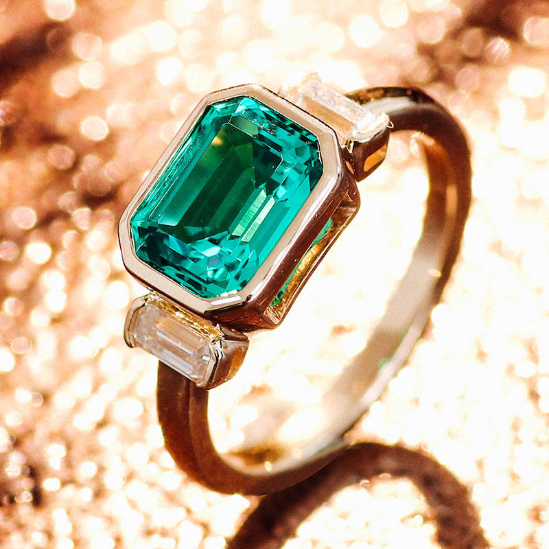 แหวนอัญมณีห้องปฏิบัติการทองคำแท้ 10K