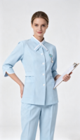 Ensemble d'uniformes infirmiers tissés pour femmes, col mandarin blanc, taille cintrée, confortables et légers pour l'hôpital et la clinique