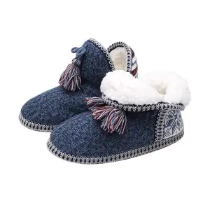 Custom Dames Comfort Kasjmier Gebreide Huis Thermische Slipper Slofjes Katoen Gewatteerde Warme Binnenshuis Enkellaarsjes