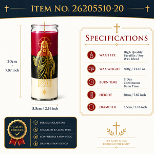 Bougie en verre artisanale haut de gamme pour la prière chrétienne, motif Sacré-Cœur, mains en prière, Bon Pasteur, étoile de Bethléem, pour les fêtes - Product Image 2