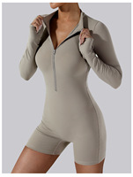 Combinaison de sport pour femme de haute qualité, col ouvert, fermeture éclair, manches longues, une pièce, ajustée, pour le fitness et le yoga, nouvelle collection sport