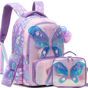 Jasminestar - <span class=keywords><strong>Mochila</strong></span> Escolar 3 en 1 <span class=keywords><strong>con</strong></span> Lentejuelas y Diseño de Mariposa, <span class=keywords><strong>con</strong></span> Lonchera y Estuche para Lápices para Niñas, Directo de Fábrica - Product Image 1
