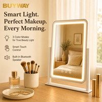 Espejo de Maquillaje Redondo con Iluminación ABS, Altavoz Bluetooth, Táctil, Regulable, Recargable Tipo-C, Espejo para Salón de Belleza y Blogueros