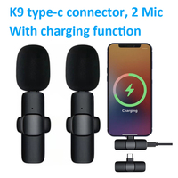 K9- Dual 2Mic lavalier mini micro sans fil cravate Clip microphone pour ios android téléphone mobile ipad enregistrement vocal microphones