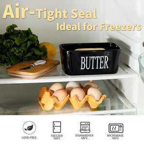 Recipiente de mantequilla cubierto hermético de 600ml, soporte de mantequilla grande, plato de mantequilla de cerámica con <span class=keywords><strong>cuchillo</strong></span> y tapas para encimera - Product Image 5