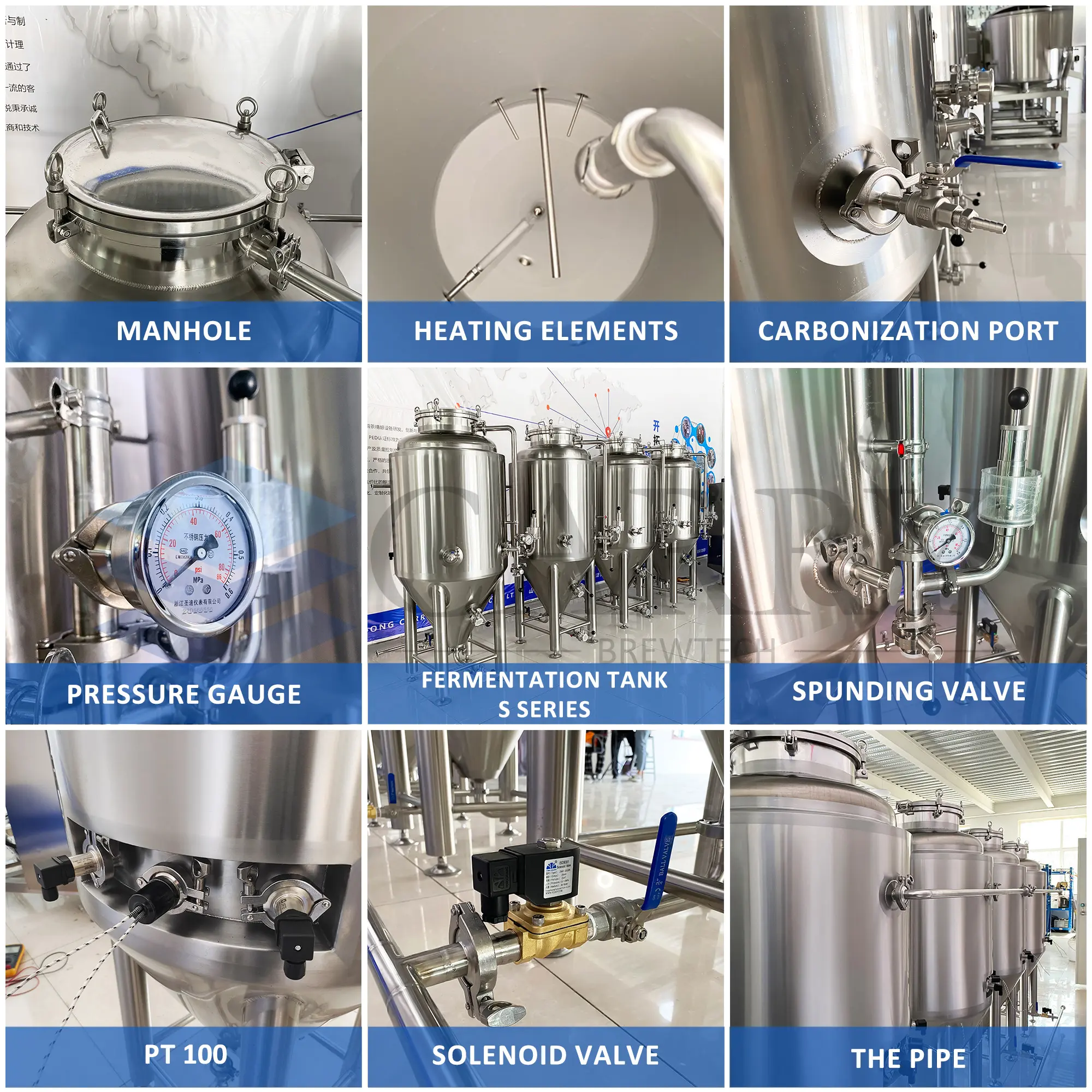 Tanque de fermentación de acero inoxidable, fermentador con camisa, equipo de cervecería, 3 bbl