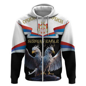 Sweat à capuche zippé Fabricant imprimé sur <span class=keywords><strong>Deman</strong></span> Serbie Mascotte Imprimé Serbie Mascotte Zipper Jacket Heavyweight Hoodie Hommes Pull - Product Image 1