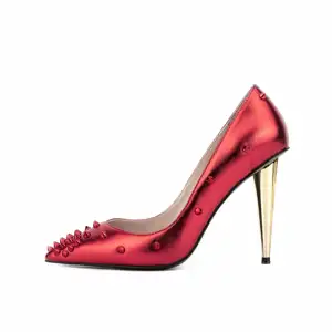Custom Design Fashion Rivet Metallic Pu Women Pumps Rock Girls Metal tacchi alti scarpe bocca superficiale Sexy Ladies Single Shoes - Product Image 1