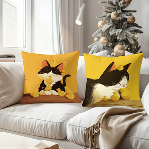 可爱的黑白猫和黄色小鸭子放在舒适的枕头边上，为节日家居装饰增添色彩。 - Product Image 4