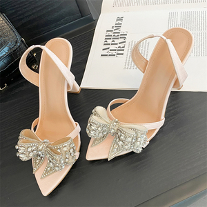 Sandales de soirée à bout ouvert tendance été XSD, talons hauts à nœud en cristal, antidérapantes, couleurs mélangées, vente chaude - Product Image 4