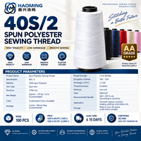 Fil à coudre en polyester filé 100% 40S/2 en vrac, haute ténacité, faible rétrécissement, pour surjeteuse industrielle, bobine conique, couleurs personnalisées