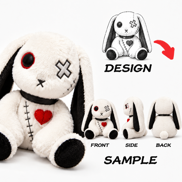 ROXGOCT RT-215 Cute Creepy Goth Bunny Spooky Christmas Stuffed Animal Plush Toy with Mesh Lining for Horror Fans