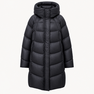 Manteau long à capuche unisexe pour femme, noir uni, imperméable, en polyester épais, coupe droite - Product Image 2