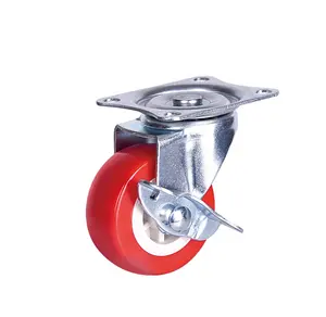 25mm 30mm 40mm Red light duty plastic swivel caster wheels with brake lock universal Multidirectional Castor