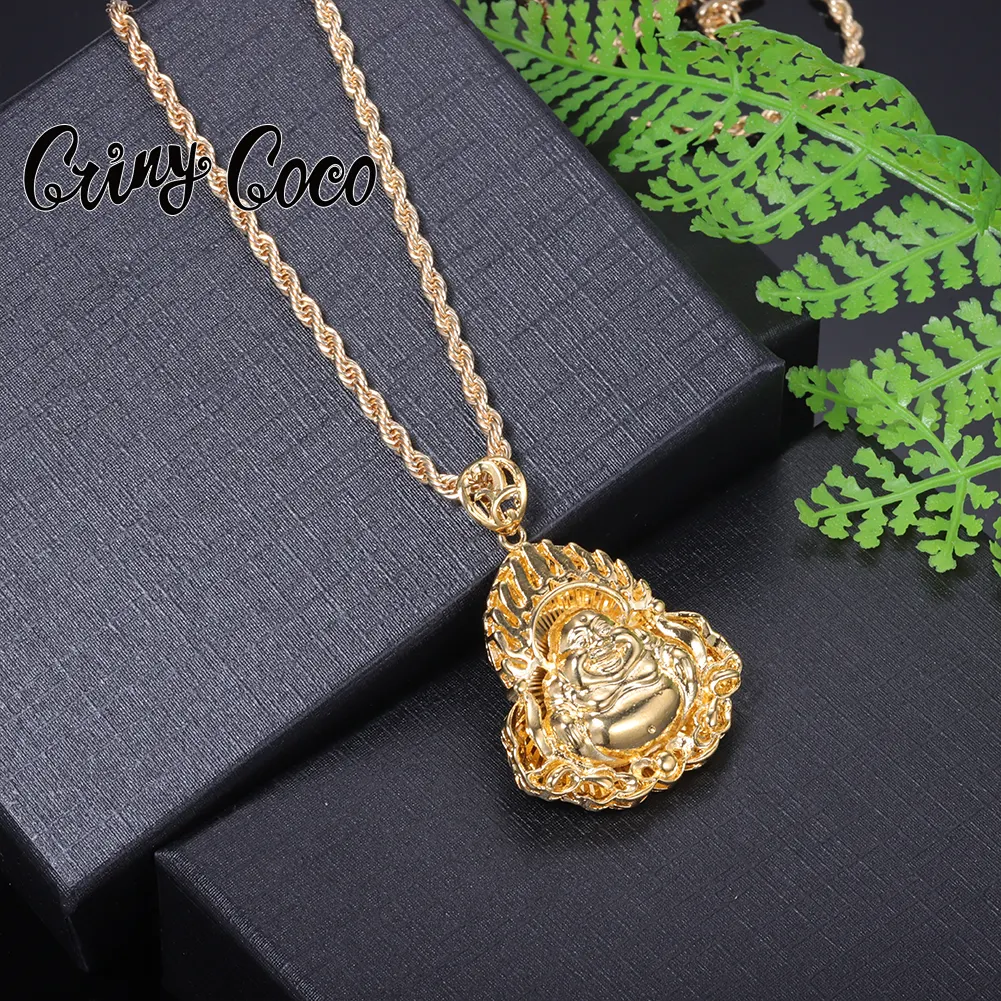 Cring CoCo Edge Dragon Buddha collana con ciondolo colore religioso Maitreya collana con catena a spirale placcata in oro giallo 24 carati