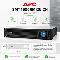 APC SMT1500RMI2U-CH 1500VA/1000W UPS Rak, Online Interaktif Gelombang Sinus Murni dengan AVR untuk Pusat Data & Rak Server