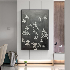 Mintura personnalisé en gros à la main toile œuvre dessin animé Style oiseaux troupeaux <span class=keywords><strong>peinture</strong></span> à l'huile maison décorative affiches murales - Product Image 3