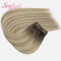 Extensions de cheveux de qualité supérieure européenne, tissage papillon, double épaisseur, pointes pleines, blond cendré avec mèches racines, tissage sans couture, 20 pouces